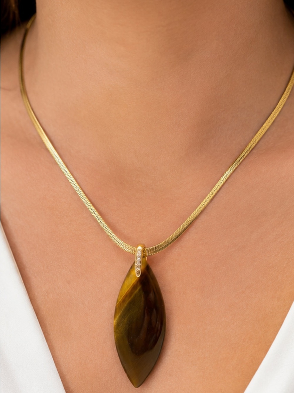Tigers Eye Pendant With CZ Accents on Large Bale Gorgeous and Authentic NWT